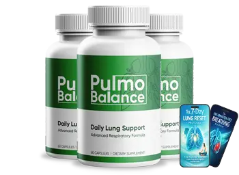 Three bottles of Pulmo Balance lung support supplement